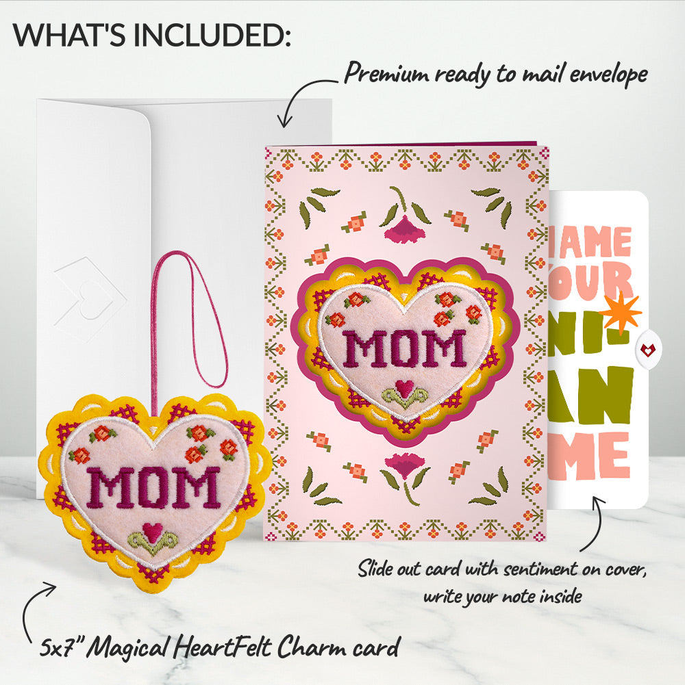 Stitched with Love Mom HeartFelt Charm Card™ and Minivan Chaos Humor Sentiment Set