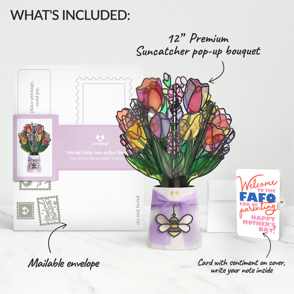 Vibrant Tulip Mother's Day Suncatcher Bouquet and FAFO Era Sentiment Set
