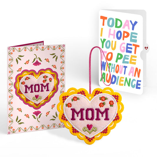 Stitched with Love Mom HeartFelt Charm Card™ and Parenthood Humor Sentiment Set