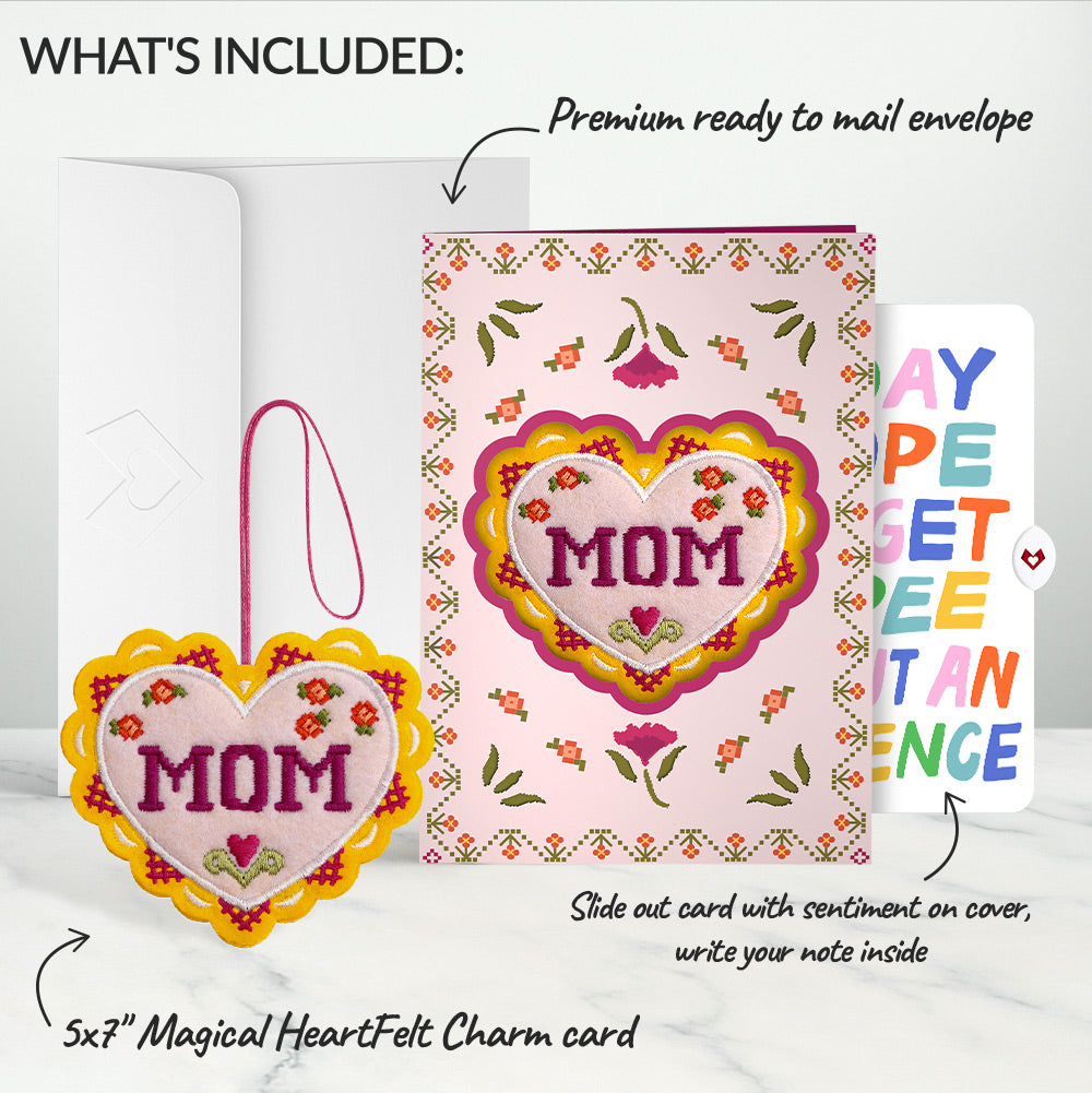 Stitched with Love Mom HeartFelt Charm Card™ and Parenthood Humor Sentiment Set