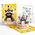 Go Feral Raccoon Birthday Pop-Up Card and Parenthood Humor Sentiment Set