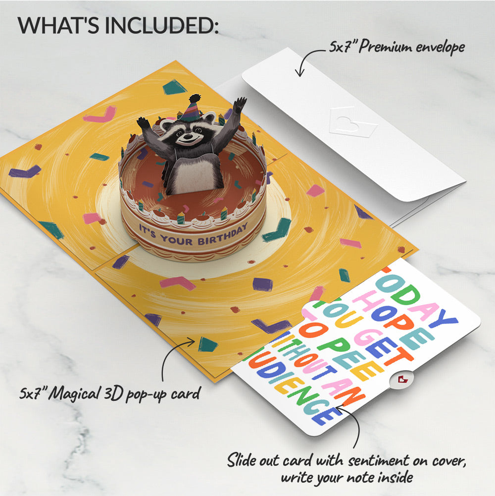 Go Feral Raccoon Birthday Pop-Up Card and Parenthood Humor Sentiment Set