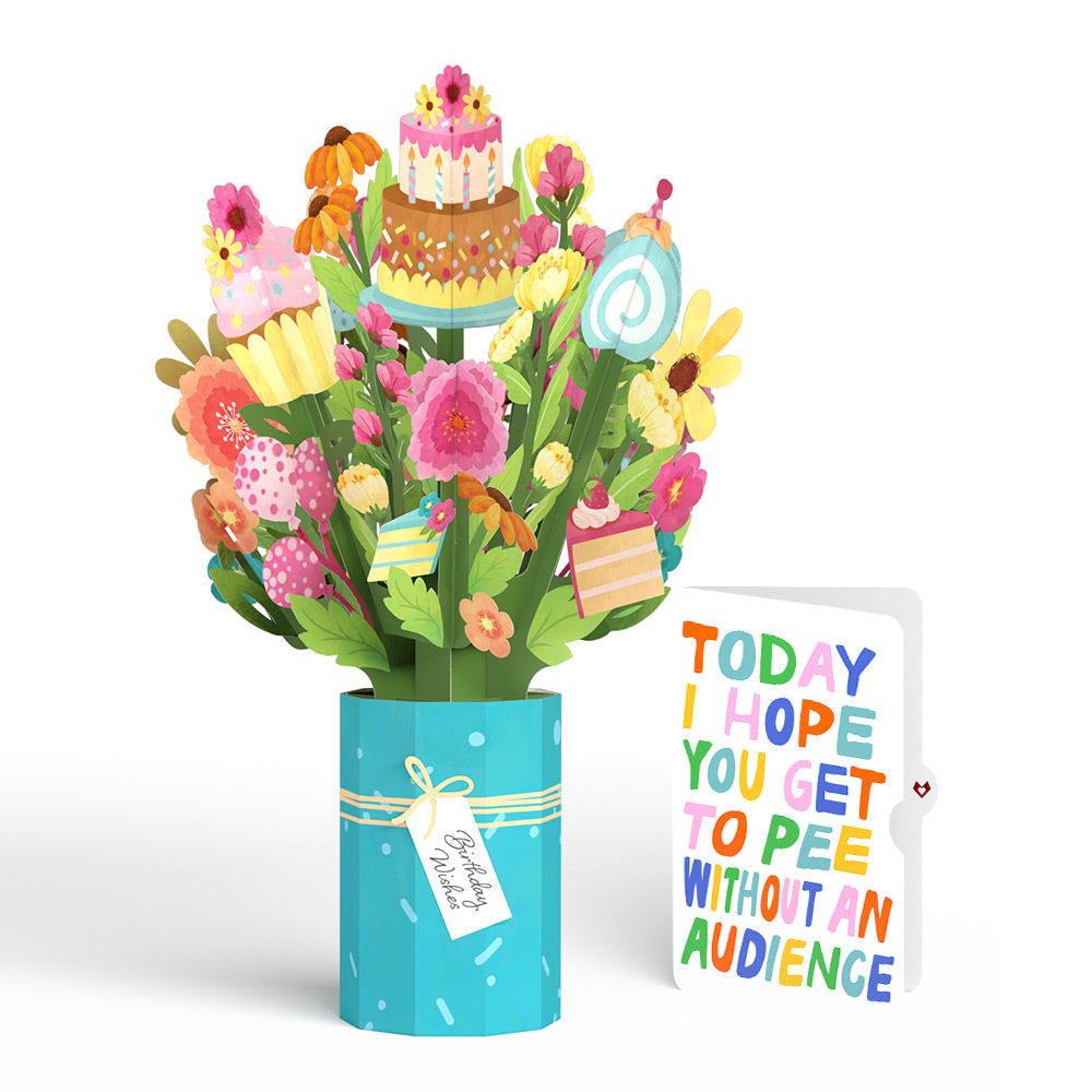 Sweet Birthday Wishes Bouquet and Parenthood Humor Sentiment Set