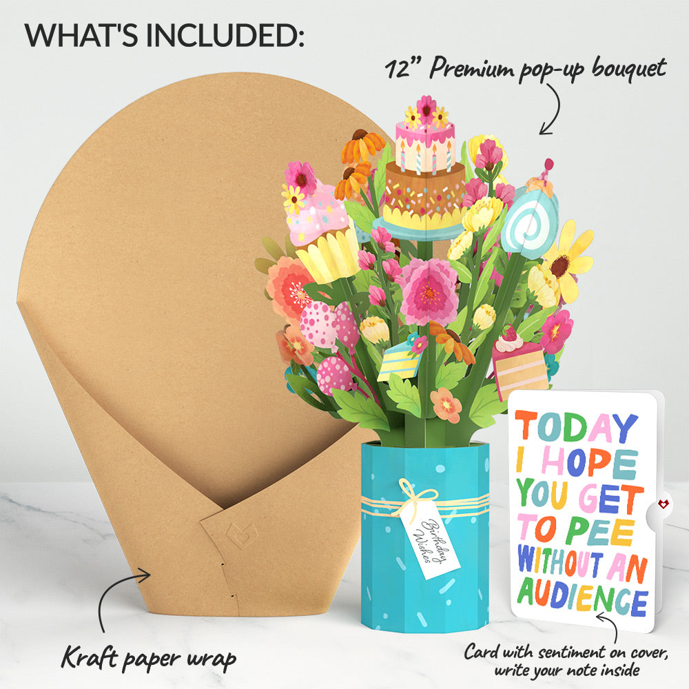 Sweet Birthday Wishes Bouquet and Parenthood Humor Sentiment Set