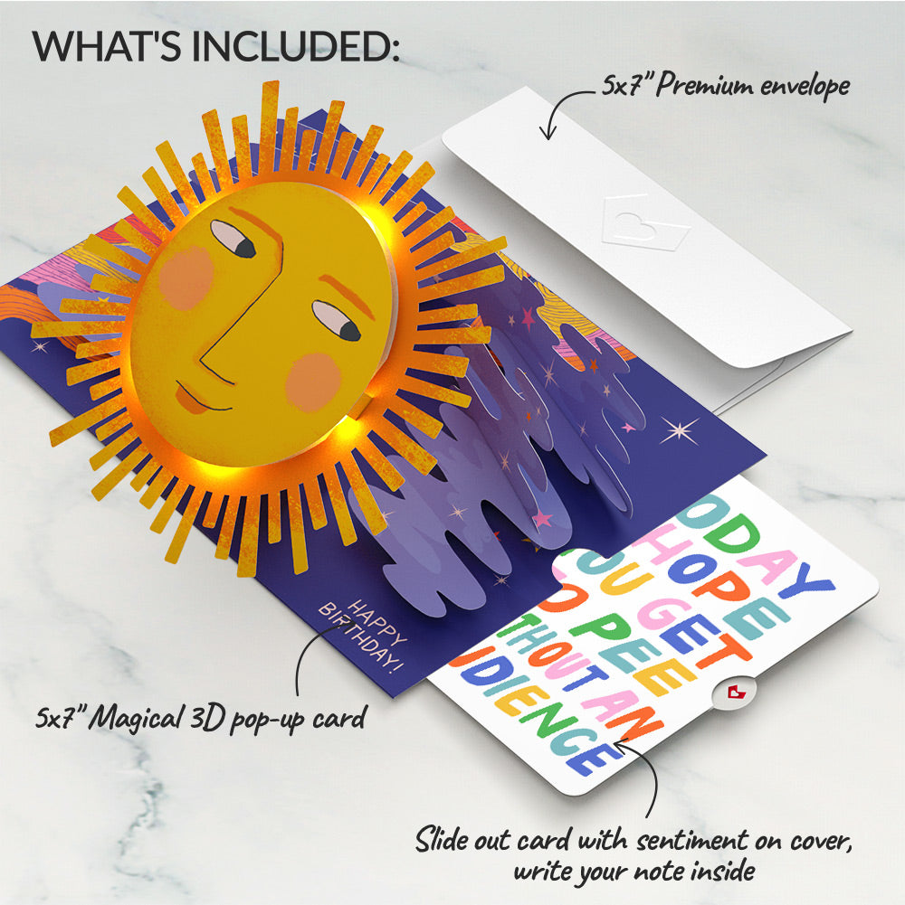 Another Trip Around the Sun Birthday Light-Up Pop-Up Card and Parenthood Humor Sentiment Set