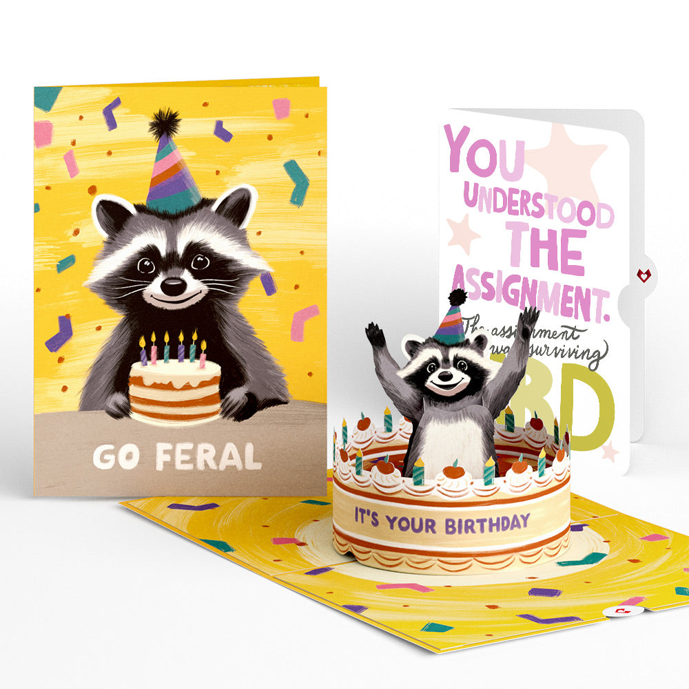 Go Feral Raccoon Birthday Pop-Up Card and Surviving Assignment Sentiment Set