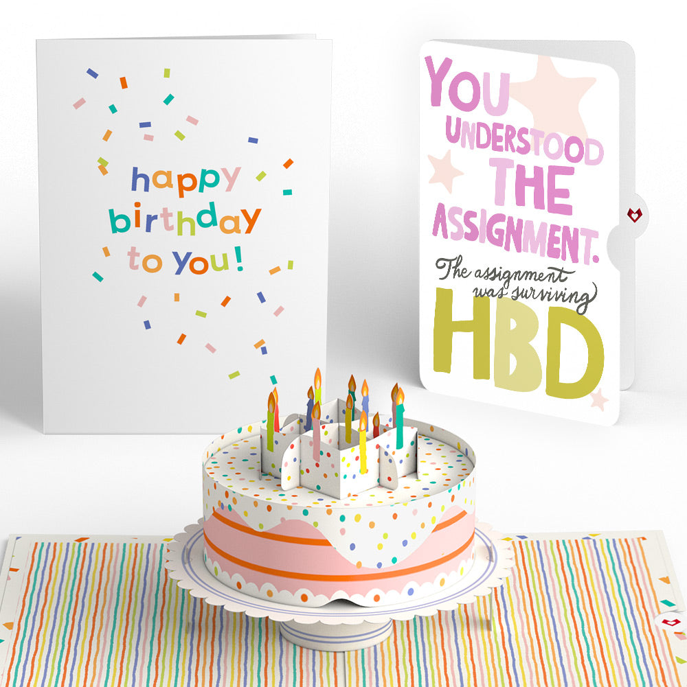Happy Birthday to You! Confetti Cake Pop-Up Card and Surviving Assignment Sentiment Set