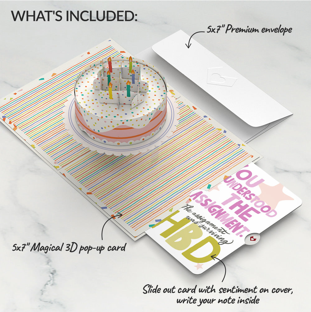 Happy Birthday to You! Confetti Cake Pop-Up Card and Surviving Assignment Sentiment Set