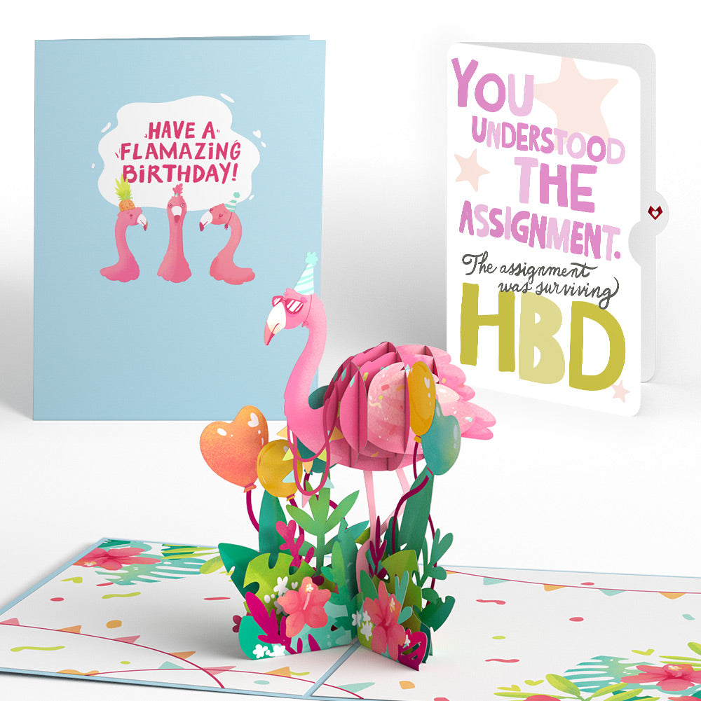 Flamazing Birthday Flamingo Pop-Up Card and Surviving Assignment Sentiment Set