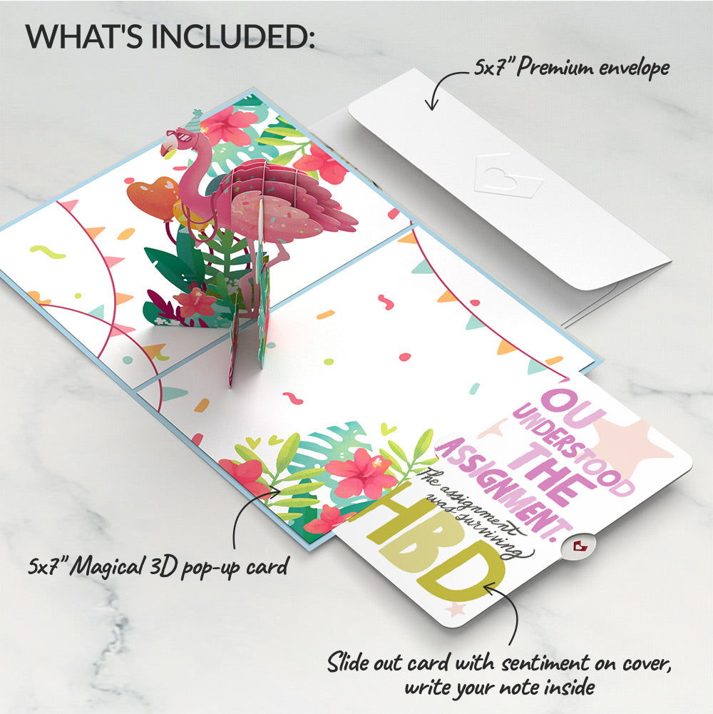Flamazing Birthday Flamingo Pop-Up Card and Surviving Assignment Sentiment Set