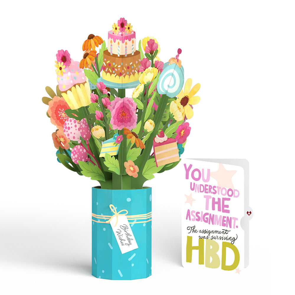 Sweet Birthday Wishes Bouquet and Surviving Assignment Sentiment Set