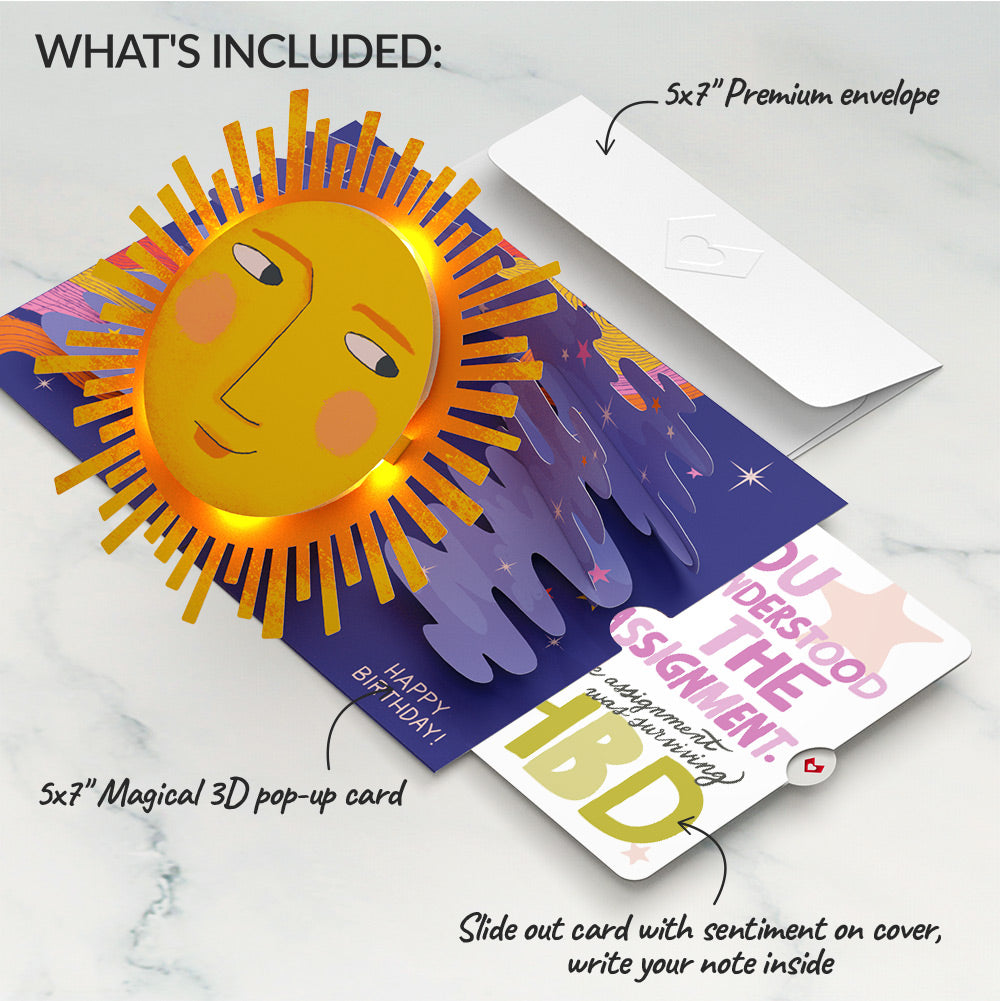 Another Trip Around the Sun Birthday Light-Up Pop-Up Card and Surviving Assignment Sentiment Set