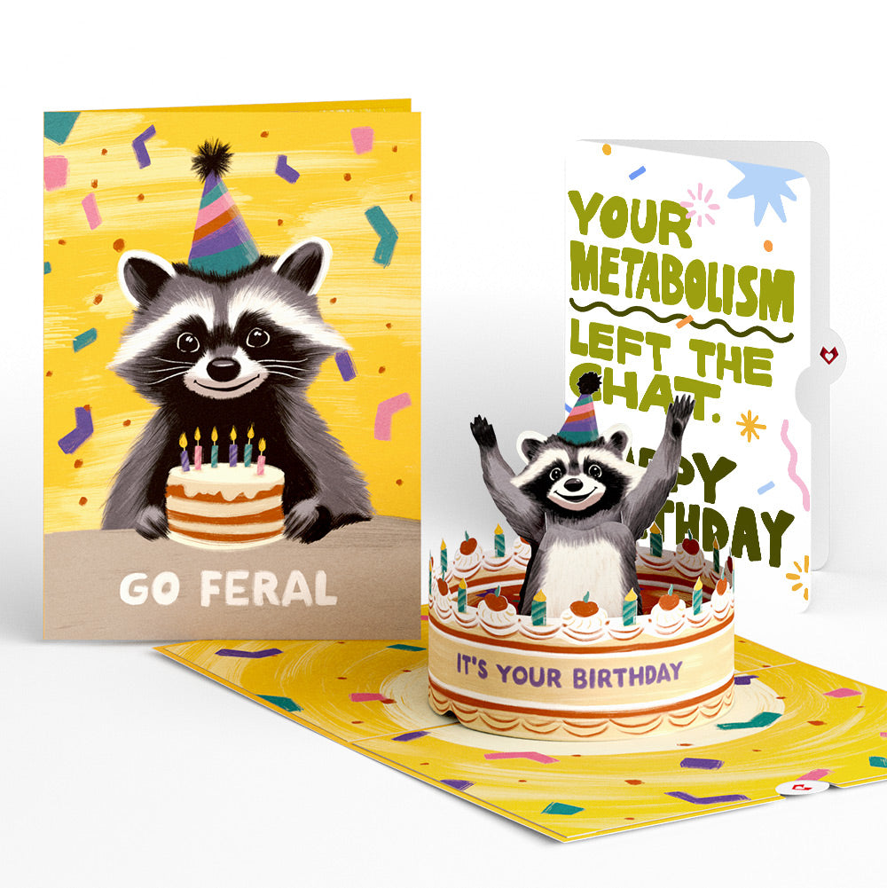 Go Feral Raccoon Birthday Pop-Up Card and Metabolism Left The Chat Sentiment Set