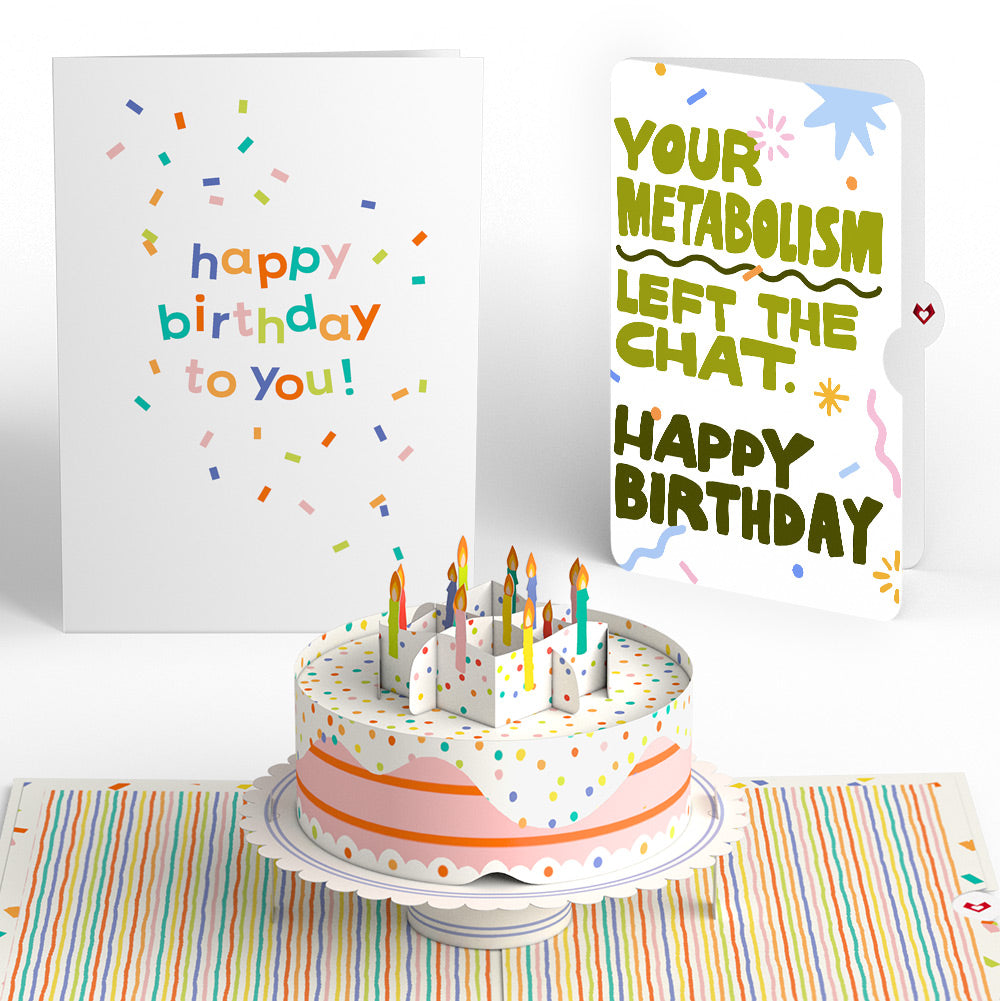 Happy Birthday to You! Confetti Cake Pop-Up Card and Metabolism Left The Chat Sentiment Set