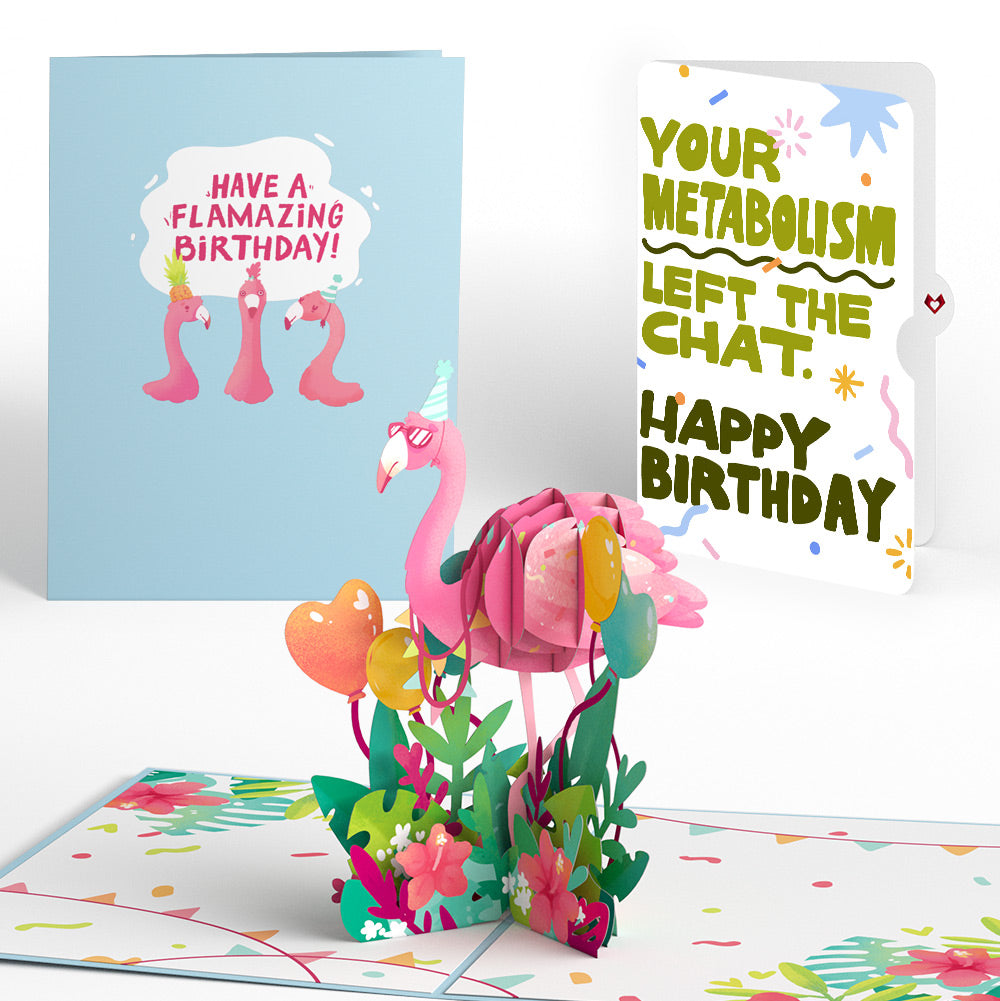 Flamazing Birthday Flamingo Pop-Up Card and Metabolism Left The Chat Sentiment Set