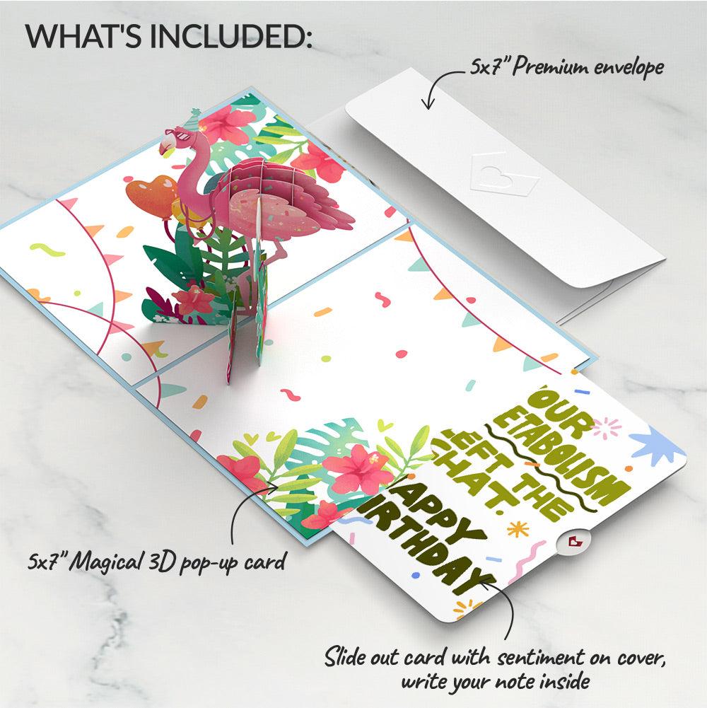 Flamazing Birthday Flamingo Pop-Up Card and Metabolism Left The Chat Sentiment Set