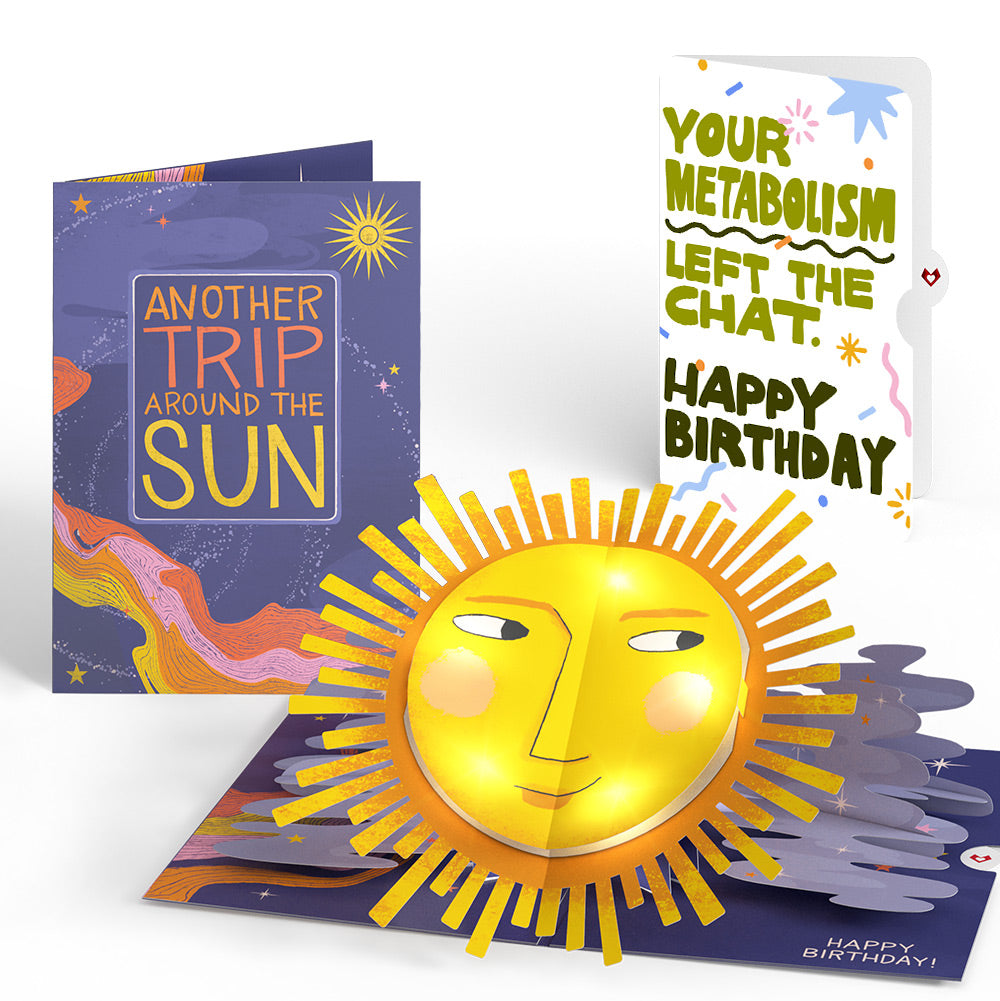 Another Trip Around the Sun Birthday Light-Up Pop-Up Card and Metabolism Left The Chat Sentiment Set