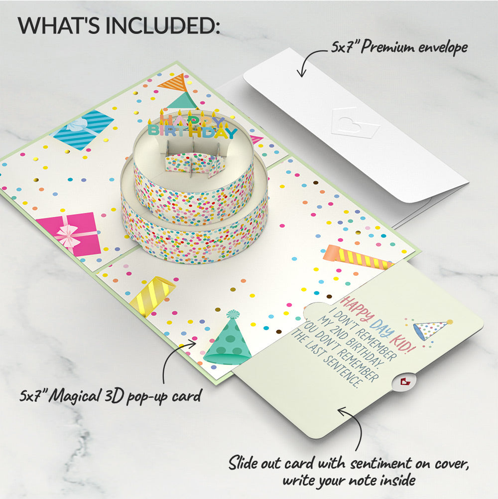 Sprinkles Birthday Cake Pop-Up Card and Memory Joke Sentiment Set for Kid