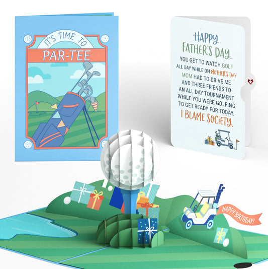 Time to Par-Tee Birthday Golf Father's Day Pop-Up Card and Society Blame Sentiment Set