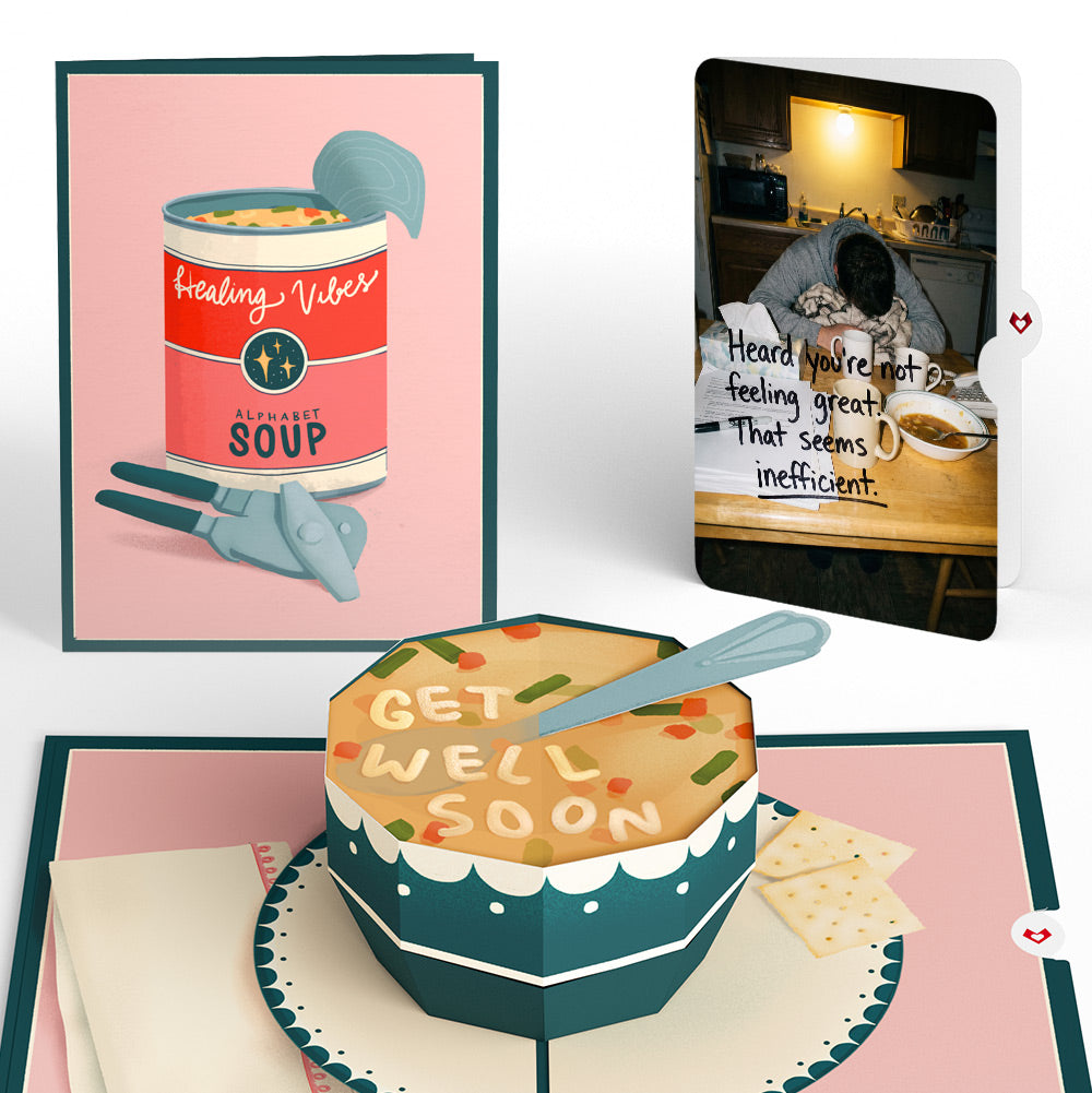 Get Well Soon Soup Pop-Up Card and Inefficient Feeling Sentiment Set