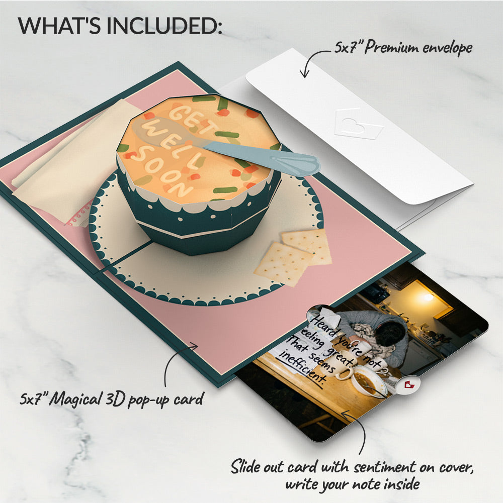 Get Well Soon Soup Pop-Up Card and Inefficient Feeling Sentiment Set