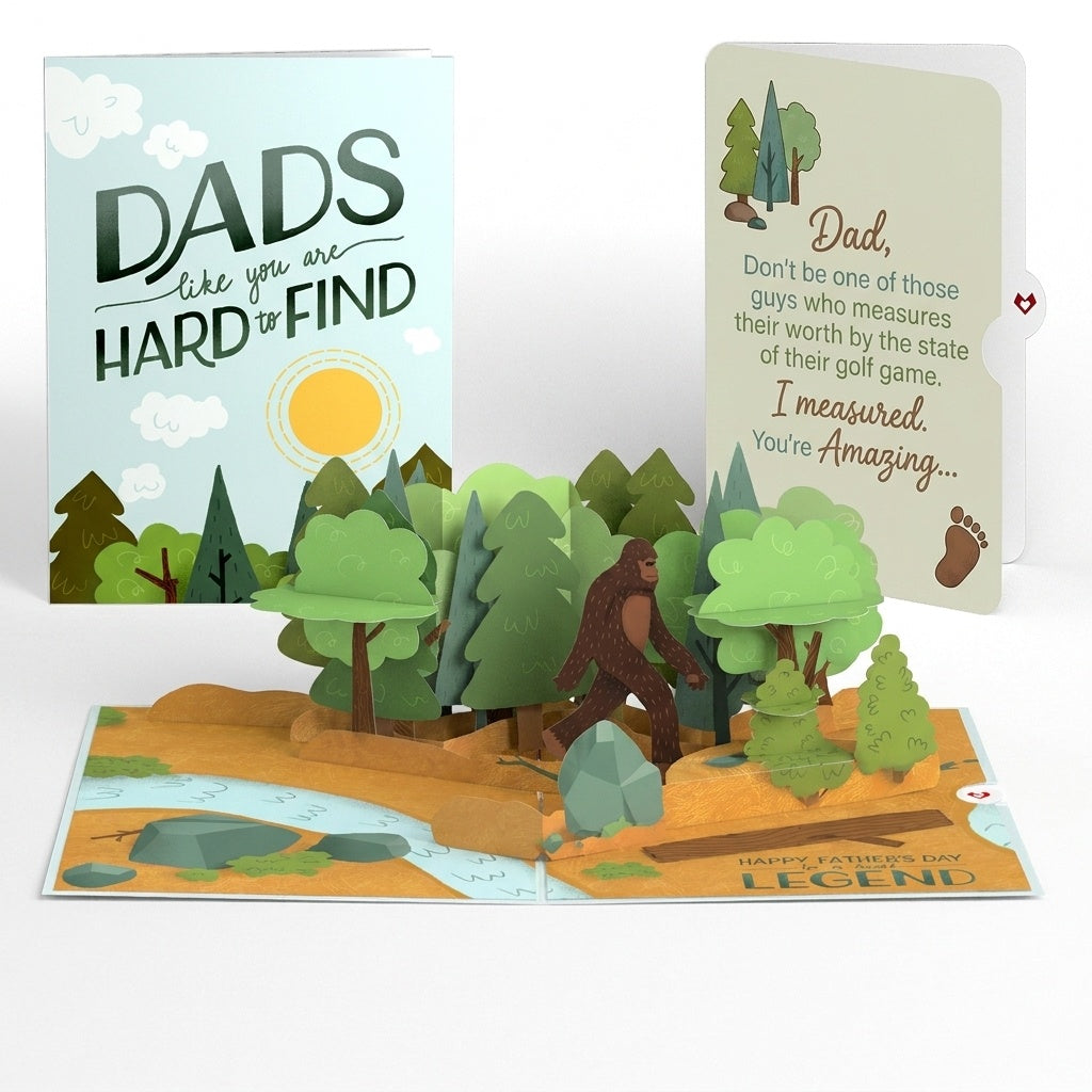 Father's Day Bigfoot Legend Pop-Up Card and Golf Measure Amazing Sentiment Set for Dad