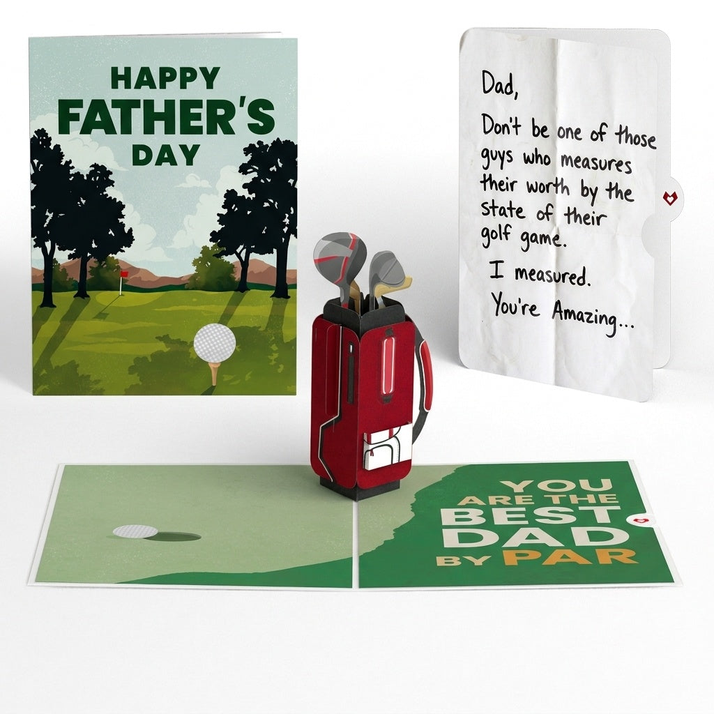 Best Dad By Par Father's Day Pop-Up Card and Golf Worth Measured Sentiment Set for Dad