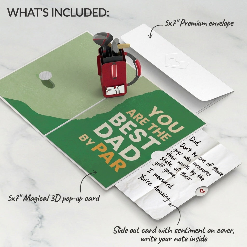 Best Dad By Par Father's Day Pop-Up Card and Golf Worth Measured Sentiment Set for Dad