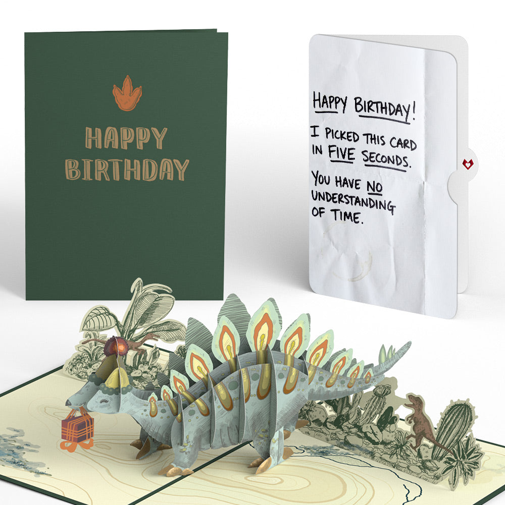 Stegosaurus Birthday Pop-Up Card and No Time Understanding Sentiment Set