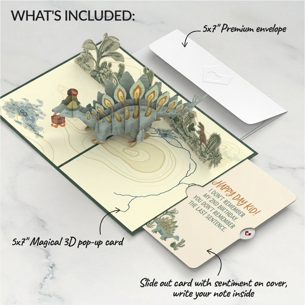 Stegosaurus Birthday Pop-Up Card and Last Sentence Forgotten Sentiment Set for Kid