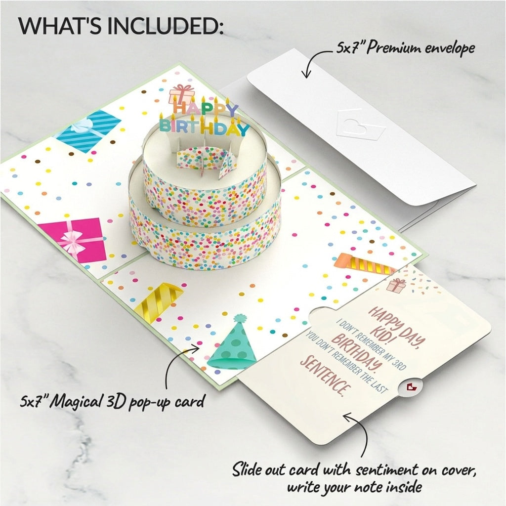 Sprinkles Birthday Cake Pop-Up Card and Last Sentence Sentiment Set for Kid