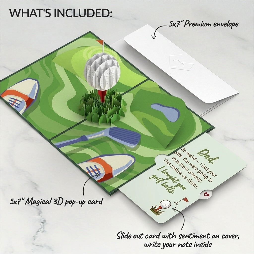 Hole in One Father's Day Pop-Up Card and Golf Balls Gift Sentiment Set for Dad