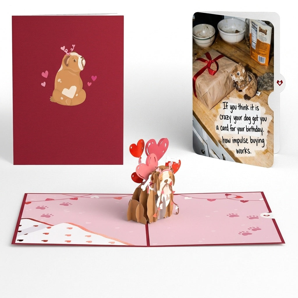 Love Dog Birthday Pop-Up Card and Cake Impulse Buying Sentiment Set