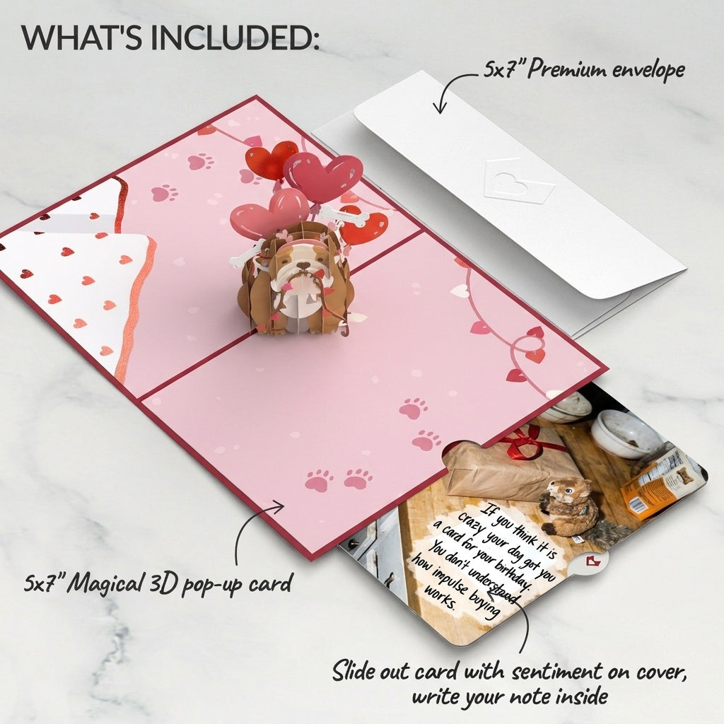 Love Dog Birthday Pop-Up Card and Cake Impulse Buying Sentiment Set