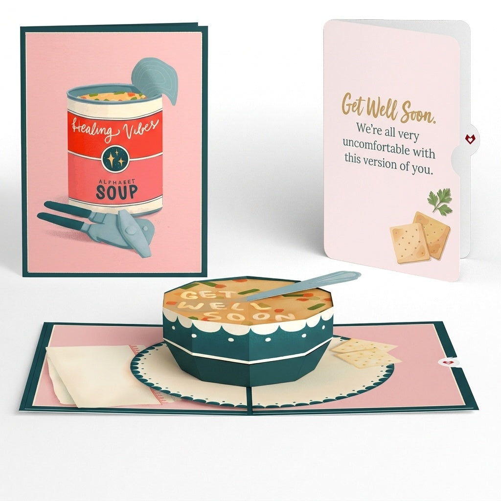 Get Well Soon Soup Pop-Up Card and Uncomfortable Version Sentiment Set