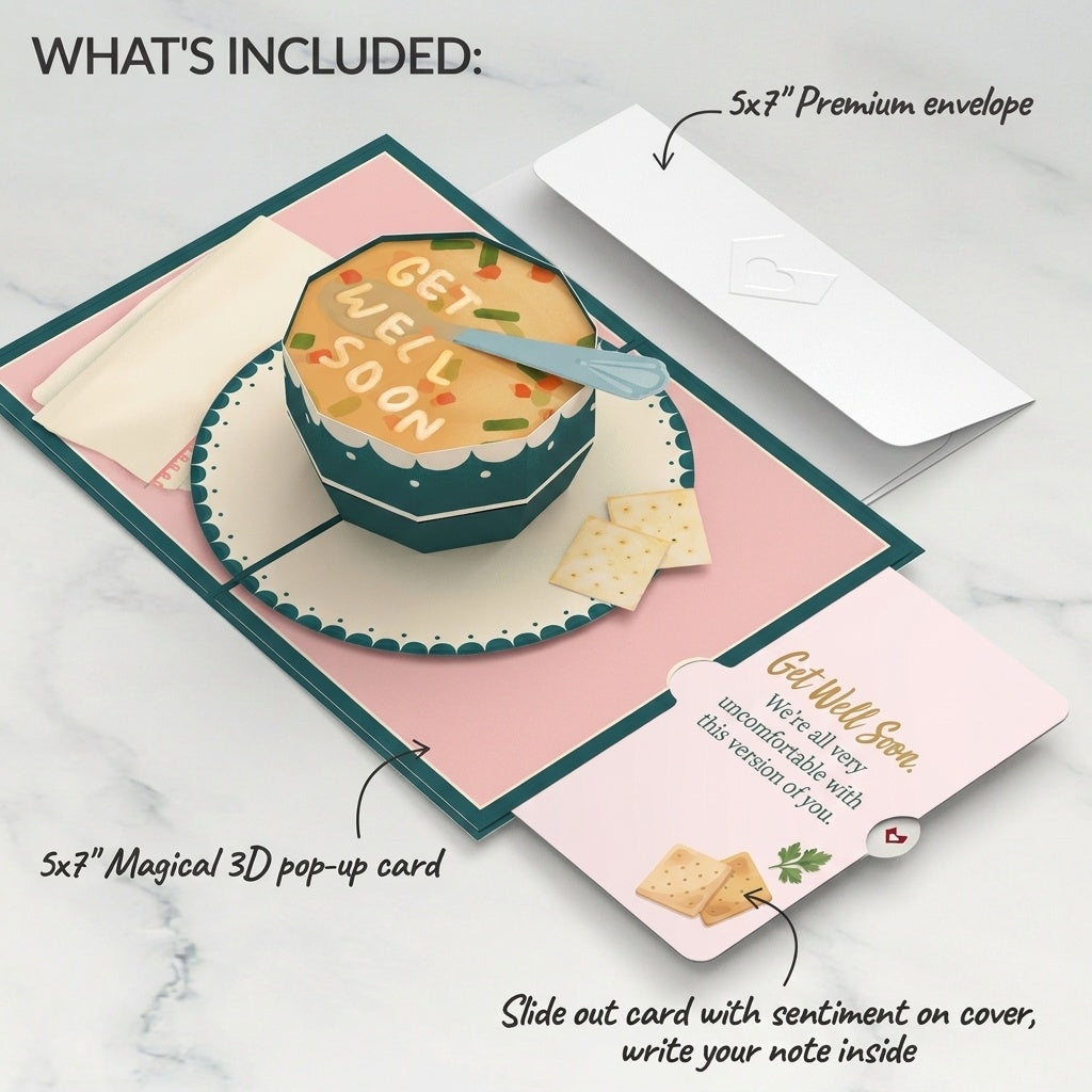 Get Well Soon Soup Pop-Up Card and Uncomfortable Version Sentiment Set