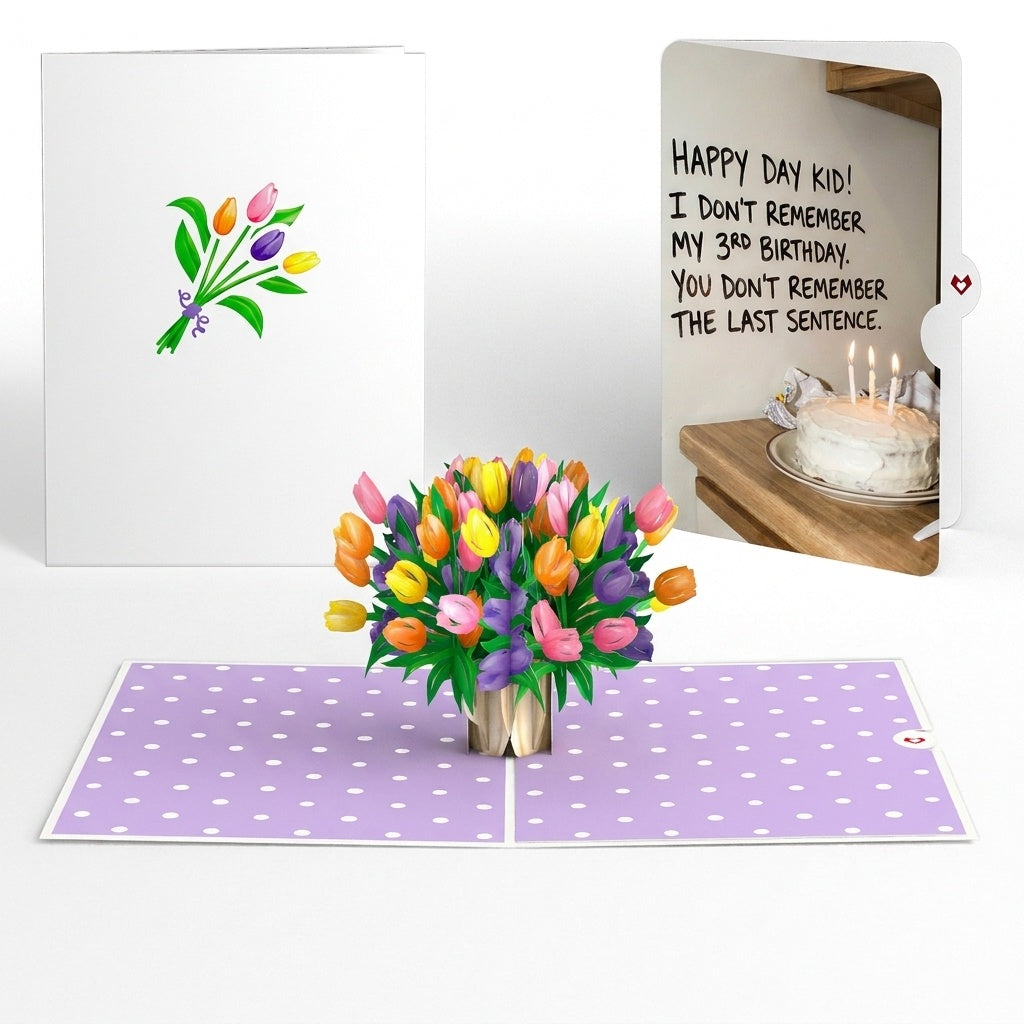 Timeless Tulips 3rd Birthday Pop-Up Card and Memory Gap Sentiment Set for Kid