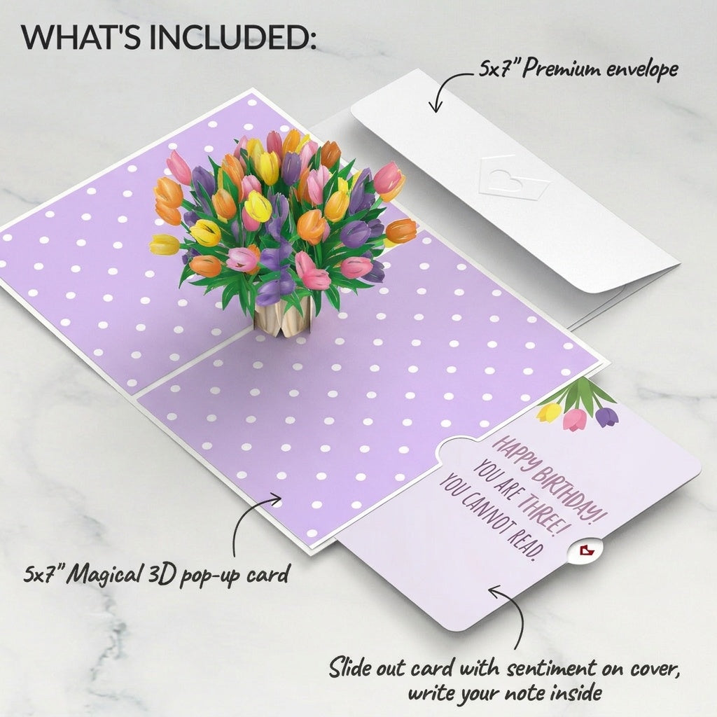Timeless Tulips 3rd Birthday Pop-Up Card and Floral Cannot Read Sentiment Set