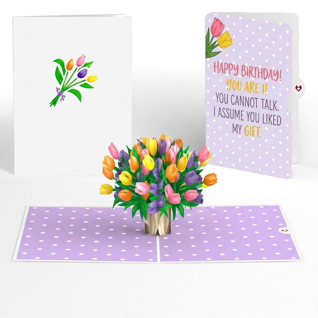 Timeless Tulips 1st Birthday Pop-Up Card and Cannot Talk Sentiment Set
