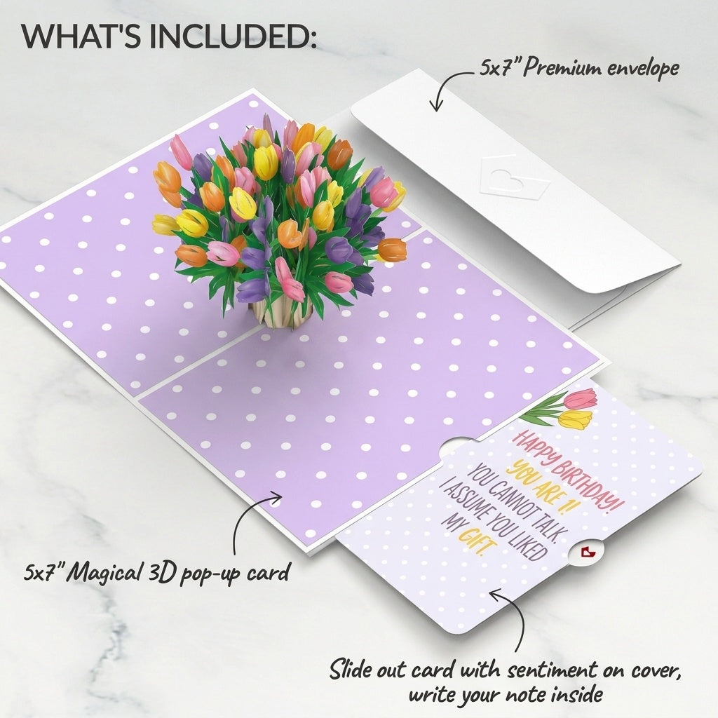 Timeless Tulips 1st Birthday Pop-Up Card and Cannot Talk Sentiment Set