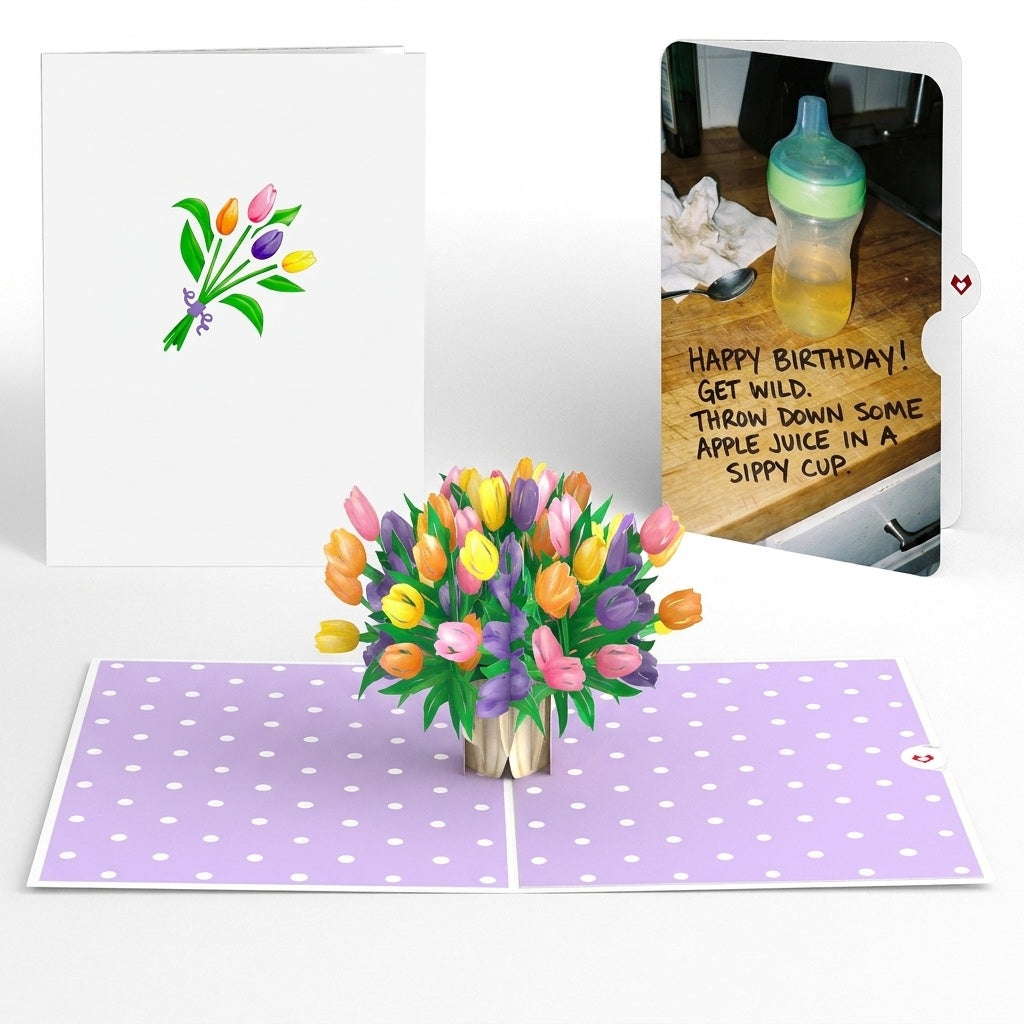 Timeless Tulips Birthday Pop-Up Card and Beer Sippy Cup Sentiment Set