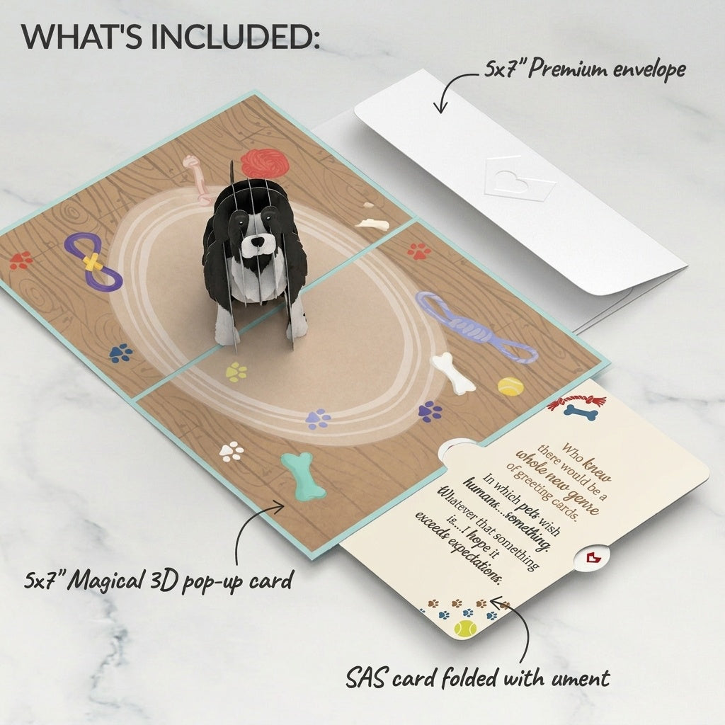Playful Dog Birthday Pop-Up Card and Pets Wish Humans Sentiment Set