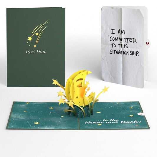 Love You to the Moon and Back Love Pop-Up Card and Situationship Committed Sentiment Set