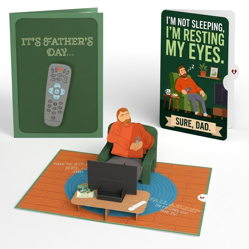 Sit Back & Relax Father's Day Pop-Up Card and Resting Eyes Sentiment Set for Dad