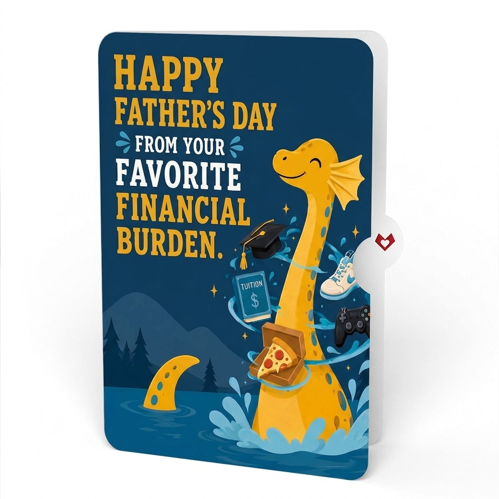 Dad You're a Legend Loch Ness Monster Father's Day Pop-Up Card and Favorite Financial Burden Sentiment Set