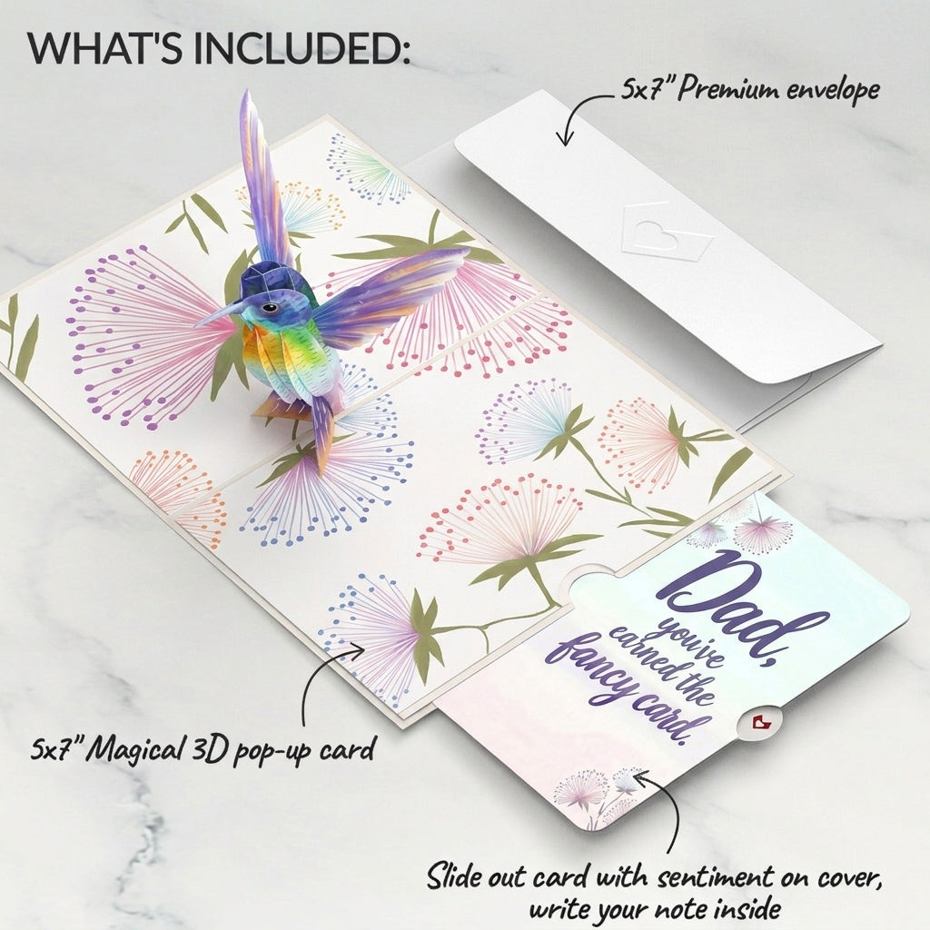 Vibrant Hummingbird Father's Day Pop-Up Card and Sentiment Set for Dad