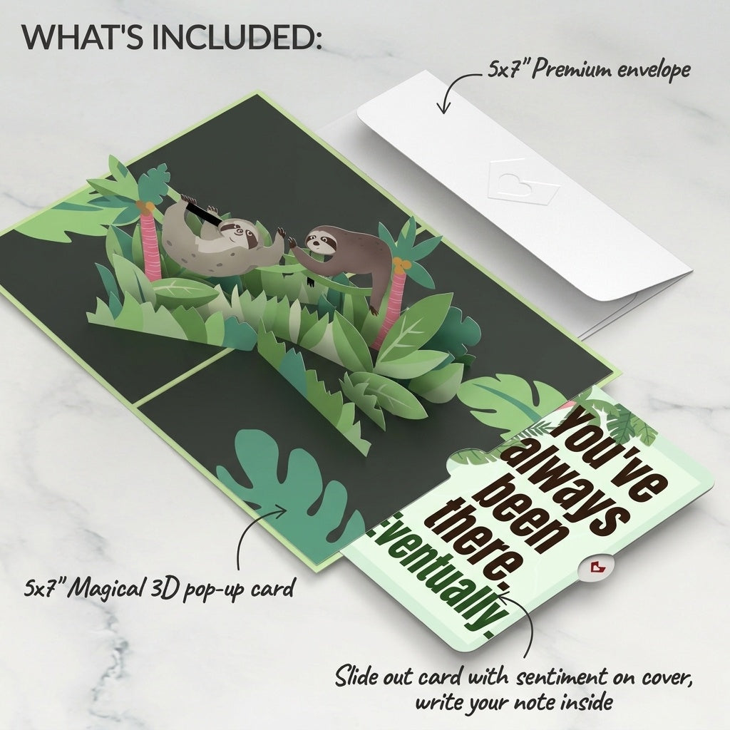 Tree Top Sloths Pop-Up Card and Eventual Arrival Sentiment Set