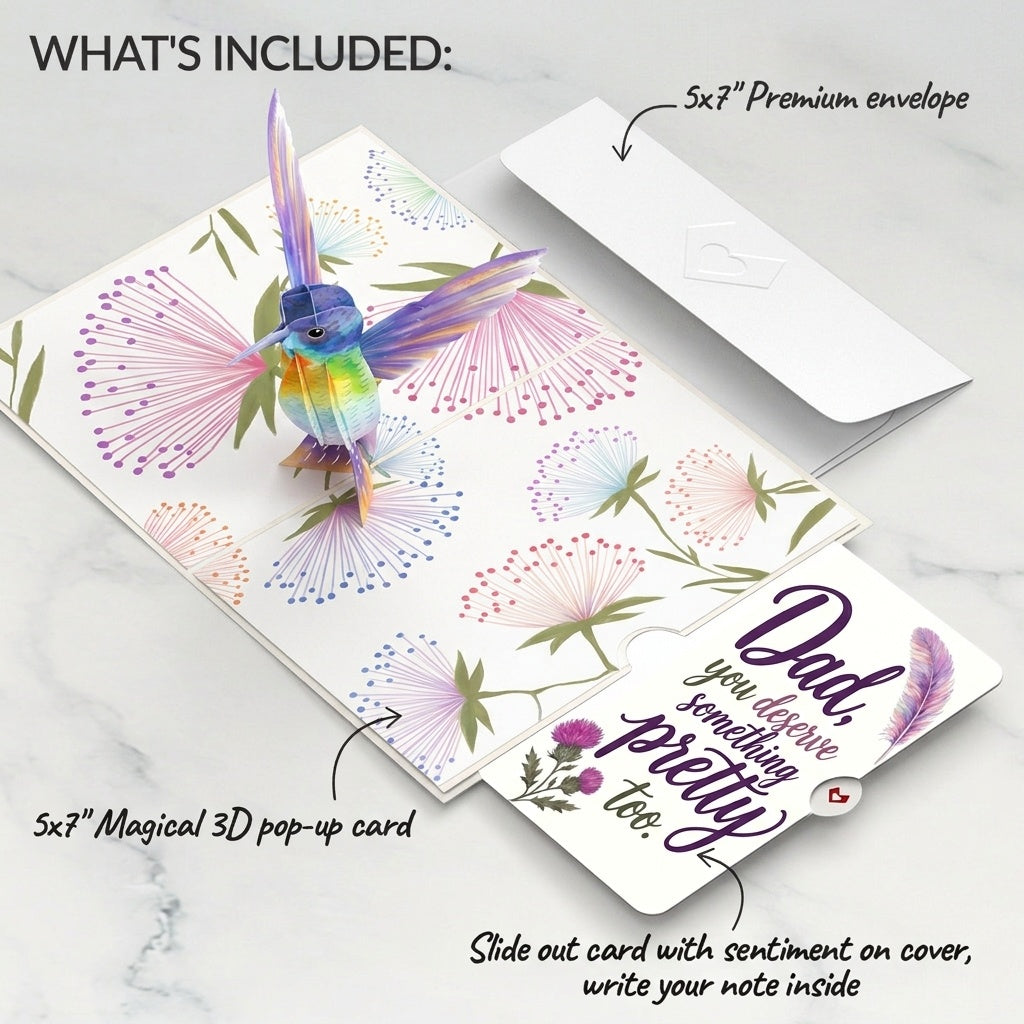 Vibrant Hummingbird Father's Day Pop-Up Card and Pretty Thistle Sentiment Set for Dad