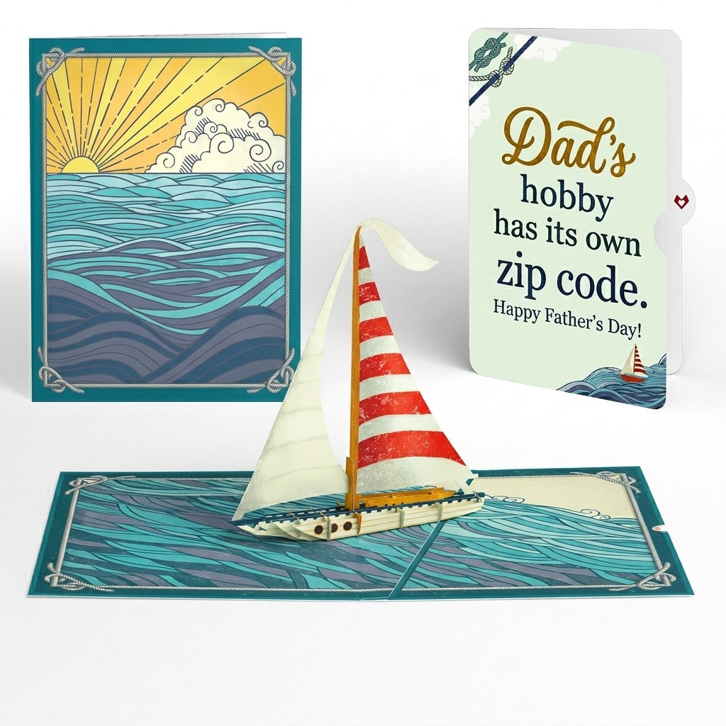 Sailboat on the Horizon Father's Day Pop-Up Card and Hobby Zip Code Sentiment Set for Dad