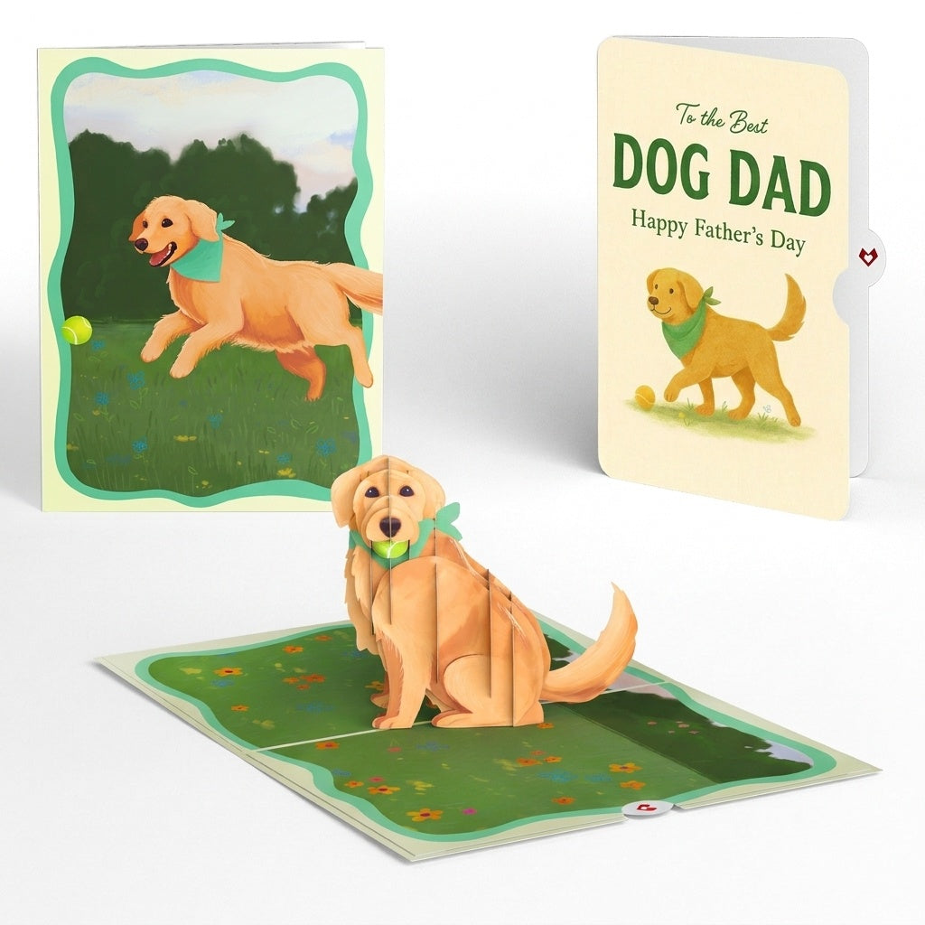 Playful Golden Retriever Father's Day Pop-Up Card and Sentiment Set for Dad